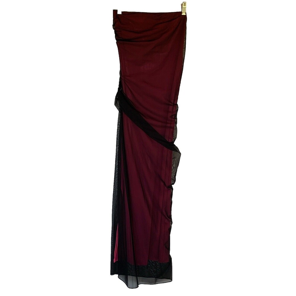 Vintage Y2K Strapless Maxi Prom Gown Dress Pink Nicole Miller Sz 0 Dark Romance